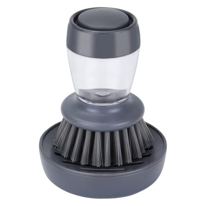 DAPOWER Dish Brush with Soap Dispenser, Kitchen Scrub Brush for Dishes Pots Pans Sink Cleaning, Dish Scrubber with Holder Set (Grey Handle & Nylon Bristles) - color: Grey Handle & Nylon Bristles