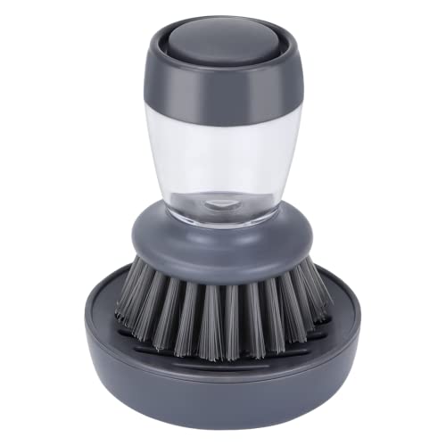 DAPOWER Dish Brush with Soap Dispenser, Kitchen Scrub Brush for Dishes Pots Pans Sink Cleaning, Dish Scrubber with Holder Set (Grey Handle & Nylon Bristles) - color: Grey Handle & Nylon Bristles