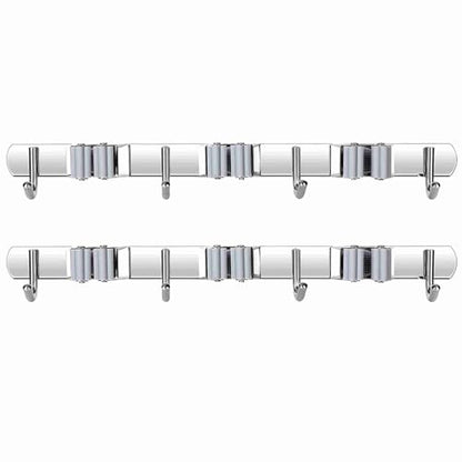 Tool Holder,2 Pack 3 Clip 4 Hook Rack,Steel Anti Rust Wall Mount Multi Function Storage for Kitchen Bathroom Garden Household Cleaning Tool Organizing Accessories