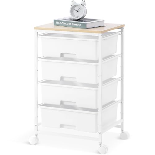 SYKIARIOL Utility Cart with 4 Drawers, Multipurpose Rolling Storage Cart with 4 Drawers and 2 Lockable Wheels, 4-Tier Rolling Storage Cart Organizer for Home Office Dorm, Bright White - color: Bright White