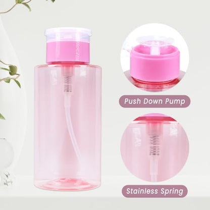 10oz Pink Push Down Pump Dispenser Empty Refillerble Bottle with Flip Top Cap - for Nail Polish, Travel, Cosmetics Packaging - color: Pink, size: 10 Ounce - 1 Bottle