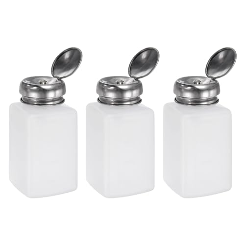 HARFINGTON 3pcs Solvent Alcohol Dispenser 200ml(6.8oz) Press Type ESD Safe Anti-Splash Liquid Dispenser Pump with Sealing Stainless Steel Lid for Acetone Cleanser, Polish Remover, White - color: 200ml, size: White