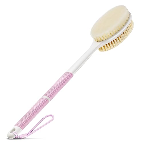 Backski Body Scrubber Anti Slip for Shower,Shower Brush Long Handle with Stiff and Soft Bristles,Body Wash Exfoliating Back Scrubber for Bath or Dry Brushing Body Brush(Pink) - color: Pink