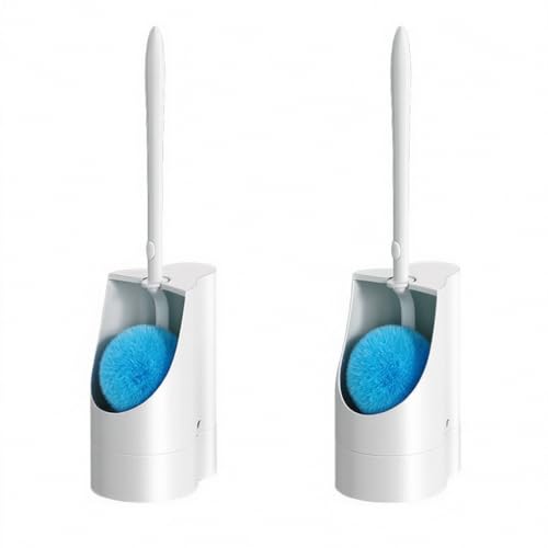 Toilet Brush 2 Pack with Holder Set, Long Handle Toilet Bowl Cleaner Brush with Durable Curved Bristles, Deep Cleaning Toilet Scrubber for Bathroom Accessories,White