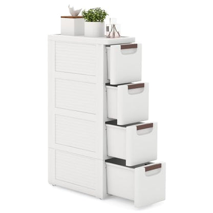 LOKO 4-Drawer Narrow Storage Cabinet, Slim Rolling Cart, Mobile Plastic Cart Container with Pull Handles, Built-in Wheels, for Living Room, Kitchen, Bathroom, Office (7.5"x16.5"x29.5" (4 Drawer)) - size: 7.5"x16.5"x29.5" (4 Drawer)