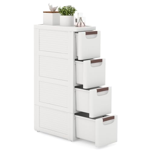 LOKO 4-Drawer Narrow Storage Cabinet, Slim Rolling Cart, Mobile Plastic Cart Container with Pull Handles, Built-in Wheels, for Living Room, Kitchen, Bathroom, Office (7.5"x16.5"x29.5" (4 Drawer)) - size: 7.5"x16.5"x29.5" (4 Drawer)
