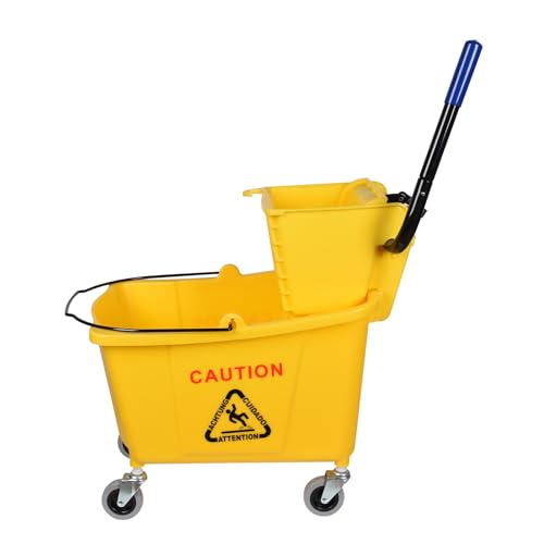 Side-Press Wringer Commercial Mop Bucket on Wheels, 35-Quart, Yellow Mop Bucket for Professional/Industrial/Business Heavy-Duty Floor Cleaning/Mopping