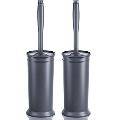Toilet Brush and Holder 2 Pack, Toilet Bowl Brush with Extra Long Handle, Toilet Scrubber and Covered Holder, Toilet Brushes for Bathroom-Space Saving, Covered Brush, Durable, Deep Cleaning(Grey) - color: Gray