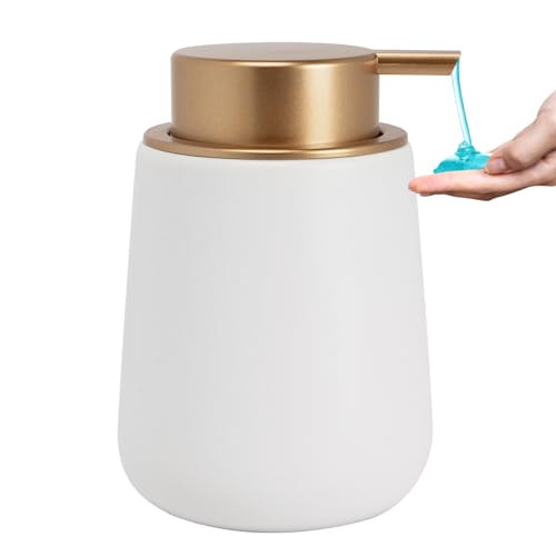 Soap Dispenser Ceramic with Easy-to-Press Pump Hand Lotion Liquid Dispenser for Shampoo Bathroom Kitchen 12 oz - color: Liquid-whitemattegold