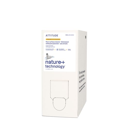 ATTITUDE Floor Cleaner Refill, EWG Verified, Streak-Free, Vegan & Plant-Based for Tile, Wood & Laminate Floors, Citrus Zest Scent, 67.6 Fl Oz - size: 67.6 Fl Oz (Pack of 1)