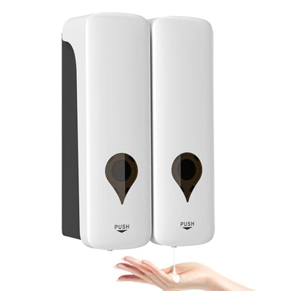 Shower Soap Dispenser 2 Chamber No Drill Shampoo and Conditioner Dispenser Set for Bathroom Kitchen Wall Mounted with Refillabl Pump Bottle Body Wash Bath Container Hotel Elegant White 2x300ml - color: White 2-pack