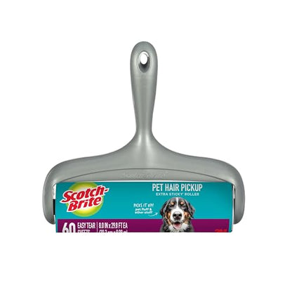 Scotch-Brite Pet Hair Pickup Extra Sticky Large Lint Roller, Designed for Removing Fur + Fluff on Couches, Clothes, Dog and Cat Beds, & More, 1 Pack, 60 Easy-Tear Adhesive Sheets Total - size: 1 Roller