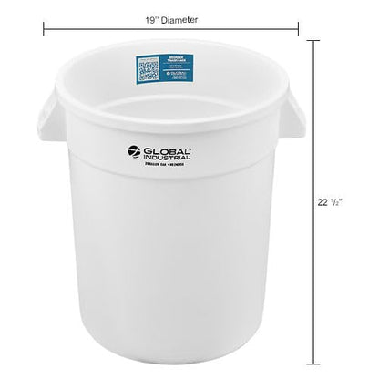 Global Industrial Commercial Round Trash Can, 20 Gallon Capacity, Plastic Garbage Can, Indoor and Outdoor Utility Trash Can, White, 19" W x 22-1/2"H, No Lid - color: White