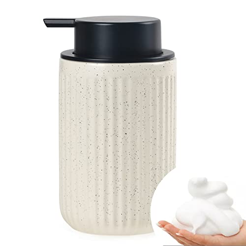 BosilunLife Foam Hand Soap Dispenser - Ceramic Foaming Soap Dispenser for Bathroom 12oz Refillable Liquid Lotion Soap Dispenser with Rust-Proof Foaming Pump for Countertop - color: Beige Foam Pump