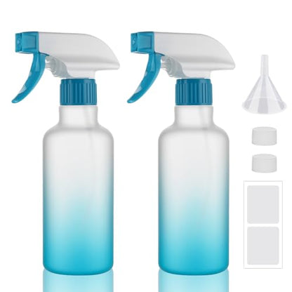 Plastic Spray Bottles 12oz 2 Pack Adjustable Mist/Stream Spraying Heavy Duty Square Water Spray Bottles for Hair, Cleaning Solutions, Plants, Essential Oils (Blue) - color: Blue