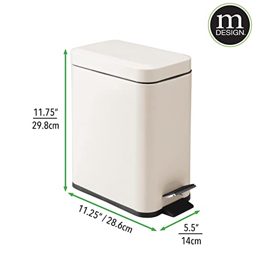 mDesign Small Modern 1.3 Gallon Rectangle Metal Lidded Step Trash Can, Compact Garbage Bin with Removable Liner Bucket and Handle for Bathroom, Kitchen, Craft Room, Office, Garage - Cream/Beige - color: Cream, size: 1.3 Gallon