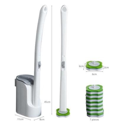 Magic Sponge Eraser Toilet Brush Set, Wall Mounted with 30 Refills | Disposable toilet brush with wall-mounted holder; 30 Magic Sponge Eraser wand refills; deep clean,easy replace,save space