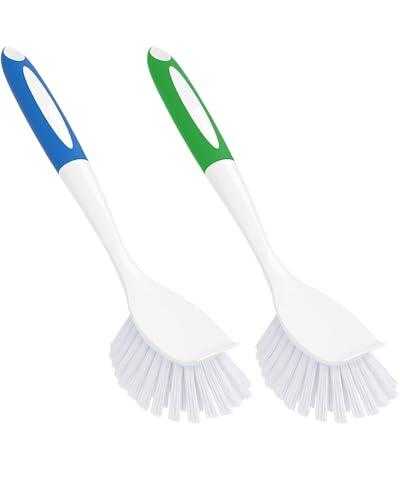 2 Pack Dish Scrub Brush with Handle, Kitchen Scrubber