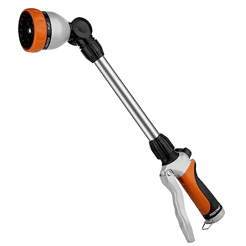 RESTMO Metal Watering Wand, Heavy Duty Garden Hose Wand with 180° Swivel Ratcheting Head, 16'' Hose Nozzle Sprayer with 7 Spray Patterns and Flow Control, for Water Hanging Baskets and Shrubs, Orange - color: Orange