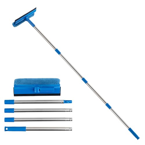 Windows Squeegee 56" Long Handle, 2-in-1 Glass Cleaner with Microfiber Pad and Rubber Blade – Extendable Stainless Steel Squeegee for Shower Doors, Car Windshield, Home Windows and Mirrors