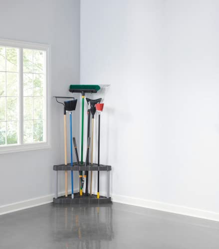 Rubbermaid Plastic Garage Corner Tool Tower Rack, Easy to Assemble, Organizes up to 30 Long-Handled Tools/Rakes/ Brooms/Shovles for Home/House/Outdoor/Sheds - style: Corner Tower