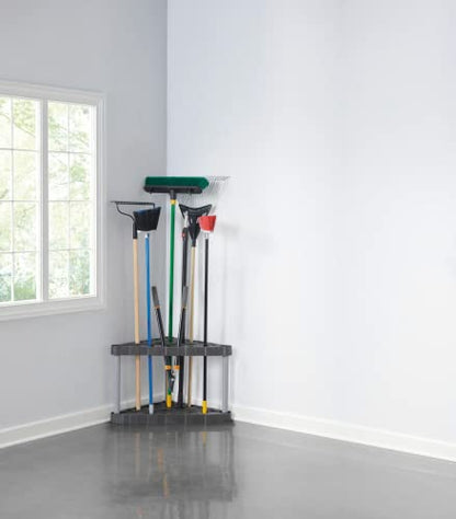 Rubbermaid Plastic Garage Corner Tool Tower Rack, Easy to Assemble, Organizes up to 30 Long-Handled Tools/Rakes/ Brooms/Shovles for Home/House/Outdoor/Sheds - style: Corner Tower