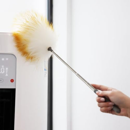 Mini Feathers Duster,Telescoping Lambswool Dusters with Stainless Steel Extension Pole Up to 34" for Cleaning High Ceiling Fan, High Ceilings,Furniture,Hard to Reach Areas - size: 14-34inch