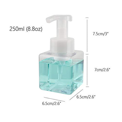 UUJOLY Foaming Soap Dispenser, 250ml (9oz) Refillable Pump Bottle for Liquid Soap, Shampoo, Body Wash (2 Pcs) (Small Clear) - color: Clear, size: 9 oz (2 Pack)