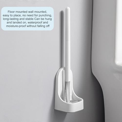 Silicone Toilet Brush and Holder Set, Golf Head Design, Flexible Toilet Bowl Brush Head with Silicone, Long Handle, Wall Mounted with Removable Anti-Leakage Base, Bathroom Deep Cleaning (White) - color: White