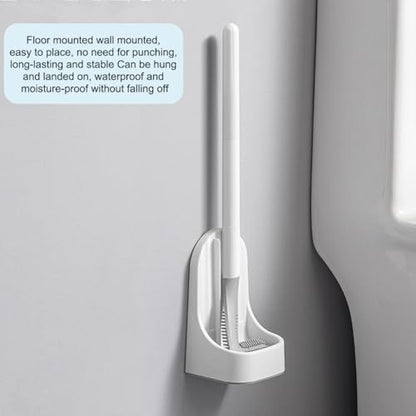 Silicone Toilet Brush and Holder Set, Golf Head Design, Flexible Toilet Bowl Brush Head with Silicone, Long Handle, Wall Mounted with Removable Anti-Leakage Base, Bathroom Deep Cleaning (White) - color: White