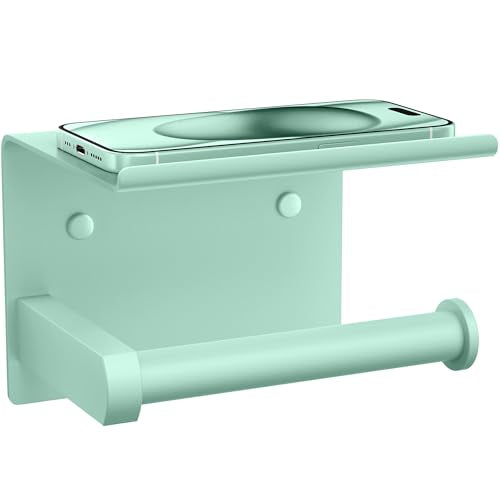 Tindbea Toilet Paper Holder with Phone Shelf, Adhesive or Screw Wall Mount Toilet Tissue Roll Holder, Rustproof & Multifunctional Stainless Steel Bathroom Storage Dispenser (Mint Green) - color: K-mint Green