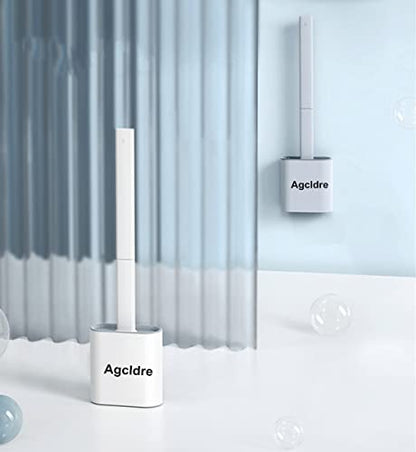 Toilet Brush with Holder Silicone Toilet Brush and Cleaning Brush for Household Bathroom Toliet Brush Set (White,Gray) - color: White,gray