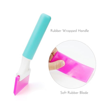 2-Pack Rubber Squeegee with Long Handle, 5-Inch Width Soft Water Blade for Car Window Tinting, Vinyl Wrap Tool & Kitchen Countertop – Scratch-Free, Anti-Slip Grip (Pink & Blue)