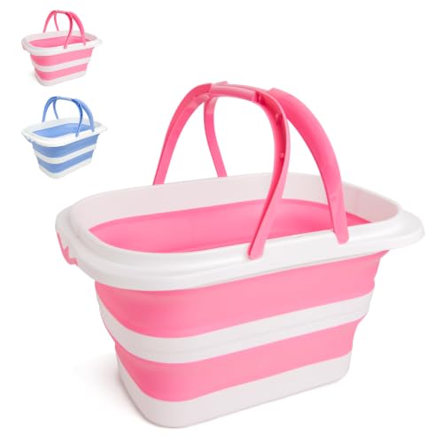 Collapsible Mop Bucket 4.2 Gallon(16L), Space-Saving Foldable Cleaning Bucket with Handle & Hanging Hole for Home, Swimming Pool, Camping, Car Wash & Outdoor (Pink White) - color: Pink White
