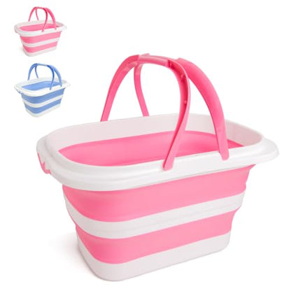 Collapsible Mop Bucket 4.2 Gallon(16L), Space-Saving Foldable Cleaning Bucket with Handle & Hanging Hole for Home, Swimming Pool, Camping, Car Wash & Outdoor (Pink White) - color: Pink White
