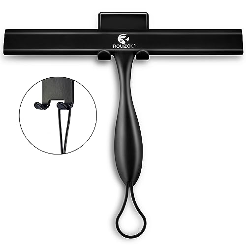 Shower Squeegee for Shower Doors with Bold Handle, 11" Anti-Rust Silicone Shower Squeegee for Shower Glass Door with Stainless Steel Inner Frame, Ergonomics All-Purpose Window Squeegee-Black - color: Black