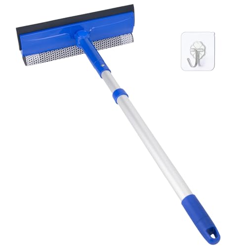 Window Cleaner Tool for Home with 20''-30'' Extension Pole, Squeegee for Car Windshield Cleaning, Glass Washer for Shower Doors, Mirror - color: Blue, size: 20''-30''