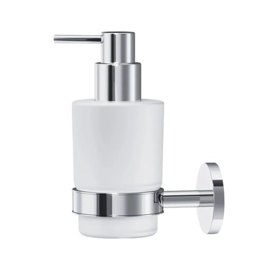 Soap Dispenser, Zinc Alloy + Frosted Glass Soap Dispenser Set with Pump,Wall Mounted Bath Accessories for Bathroom and Kitchen,Chrome - color: Chrome
