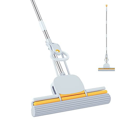 PVA Sponge Mops for Floor Cleaning Squeeze with 60" Long Handle, Self Wringing Mop with 15" Head for Kitchen Bathroom Tiles, Sponge Mops for Floor Cleaning with Wringer DUDTO - size: 15" PVA Mop - Roller