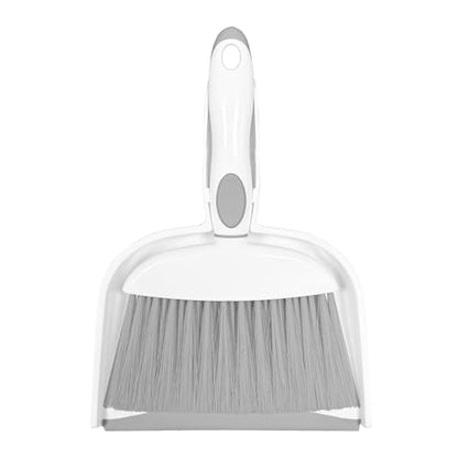 Mini Broom and Dustpan Set Small Broom with Dustpan Combo Set Portable Cleaning Tools for Home Office RV Learning Camping (White+Grey)