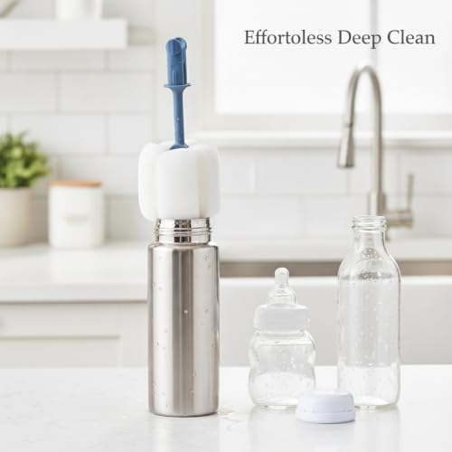 Long Handle Bottle Brush with Sponge Head, 13 Inch Cleaning Tool for Vacuum Flask and Narrow Neck Containers (1 PC) - color: Blue