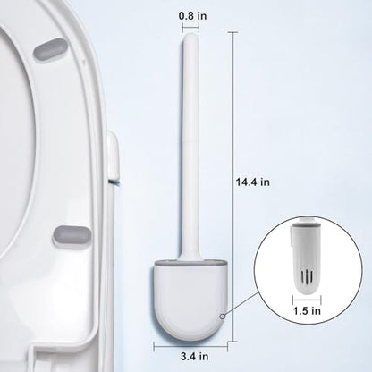 RV Silicone Toilet Brush with Holder, Drill-Free Wall Mounted Toilet Bowl Cleaner, Anti-Drip Anti-Roll Compact Brush for RV Camper & Small Bathroom - color: White 2pc