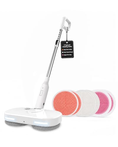 Buways Cordless Electric Mop, Self-Propelled Electric Spin Mop, Gravity Assist Pressure, 8000mAh Battery, LED Light & Water Spray, for Hardwood, Tile & Laminate Floors