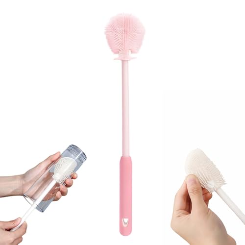 360° Flexible Silicone Bottle Brush with Long Handle,2026 New Multifunction Cleaning Foldable Cleaning Tool,Soft Bristle Silicone Cup Brush for Narrow Neck Bottles,Water Bottles (Pink B/1pcs) - color: Pink B/1pcs