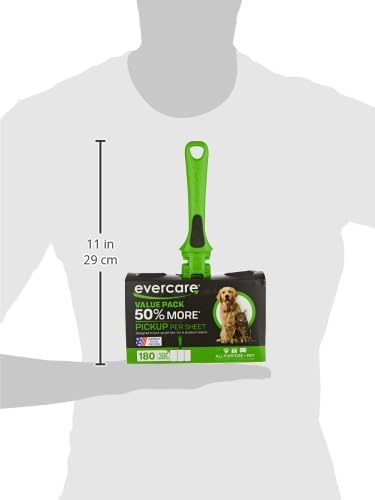 Evercare All Purpose Pet Hair Lint Roller with 2 Refills, 180 Total Sheets – Reusable Sticky Roller for Pet Hair, Cat & Dog Hair Remover, Lint Remover, Pet Hair Remover for Furniture, Clothing & Cars - size: Lint Roller