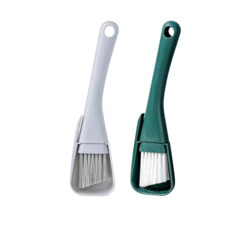 2PCs Window Track & Crevice Cleaning Brushes with Built-in Dustpan - Floor/Window Slot/Keyboard/Door Crevice Brush Set, Household Cleaning Tool Set(Gray+Green) - color: Gray+green