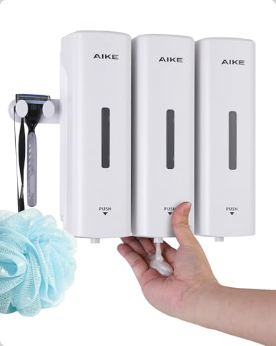AIKE 3 Chambers Shower Shampoo and Conditioner Dispenser 3 x 11.8 fl.oz. for Bathroom(White) - color: White, size: Triple Chamber