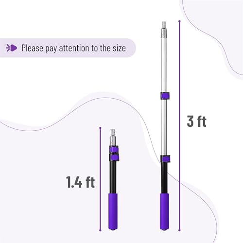 Bates- Telescopic Extension Pole, 3 Ft, Aluminum Alloy, Sturdy Multi-Purpose Extension Pole with Flip-Lock Design for Painting, Dusting and Cleaning - color: Black and Purple, size: 3 Ft, 1 Pack