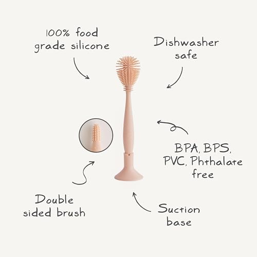 mushie Baby Bottle Brush | Soft Silicone with Suction Base (Natural) - color: Natural