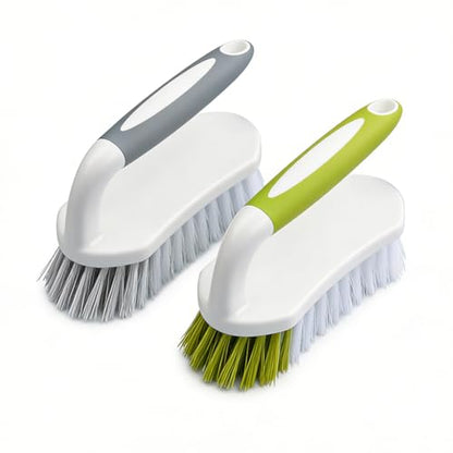 Scrub Brush 2 Pack Heavy Duty Stiff Bristle Multi-Purpose Cleaning Brush with U-Shaped Handle Durable Plastic Small Brush for Shoes Floor Kitchen Sink Bathroom Scrubber (Yellow-Green+Gray) - color: Yellow-green+gray